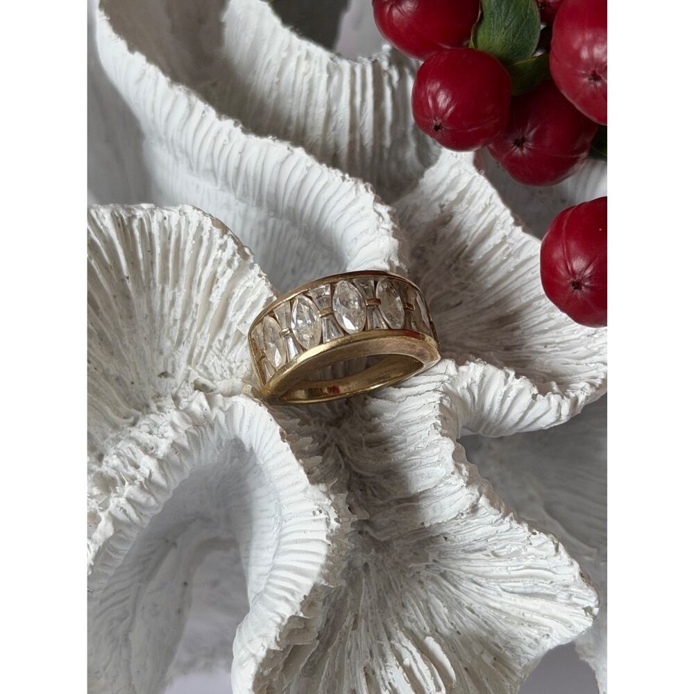 925 Sterling Silver Gold Plated Beryl Ring Size 6